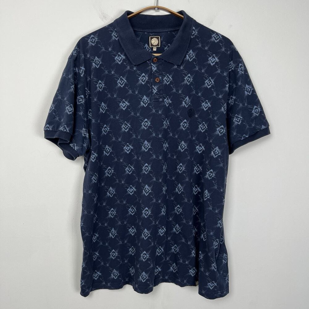 Pretty Green‎ Polo Shirt Men's Sz XXL Navy Geometric Pattern Embroidered Logo